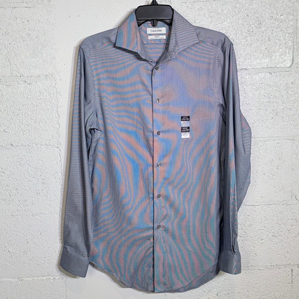 Calvin Klein Steel Men's Slim-Fit Stretch Dress Shirt, navy14.5 32-33 $85